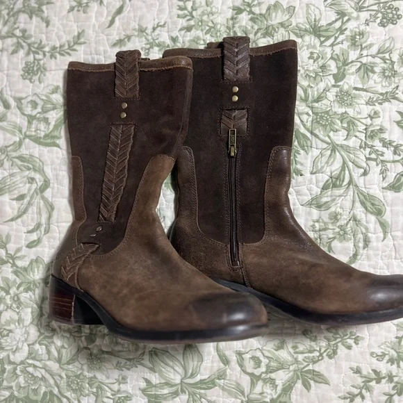 UGG Brown Leather/Suede Western Cowboy Riding Boots Size 6.5 Women High Top - Picture 2 of 13